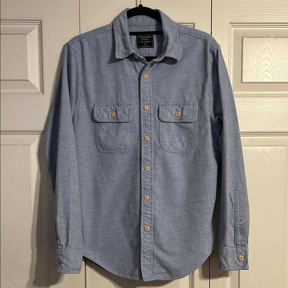ABERCROMBIE & FITCH Medium Men's Blue Cotton Button Down Shirt Shacket Layering - Picture 1 of 10